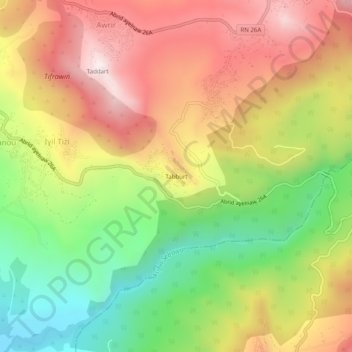 Mapa topográfico Tabourt, altitud, relieve