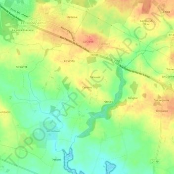Mapa topográfico Caudrec, altitud, relieve