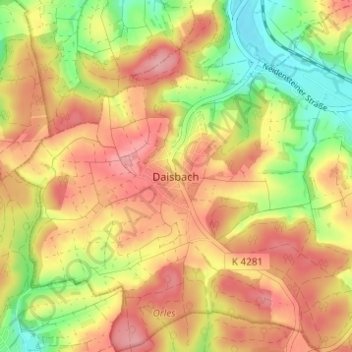 Mapa topográfico Daisbach, altitud, relieve