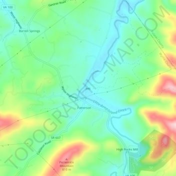 Mapa topográfico Jett, altitud, relieve