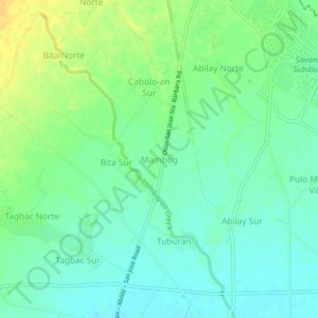 Mapa topográfico Mambog, altitud, relieve