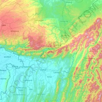 Mapa topográfico Cāchār, altitud, relieve