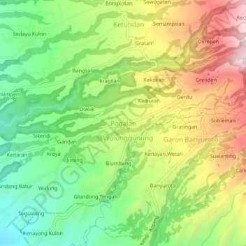 Mapa topográfico Pogalan, altitud, relieve