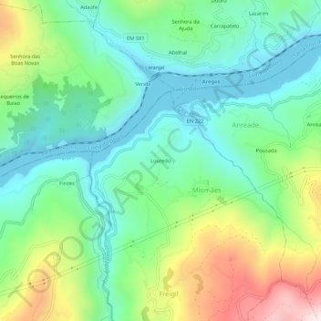 Mapa topográfico Louredo, altitud, relieve