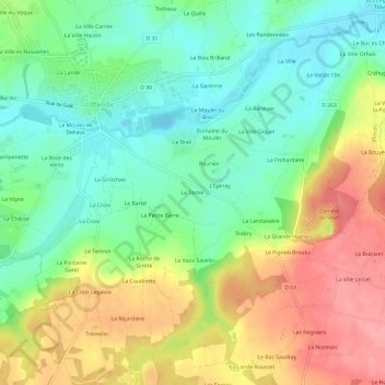 Mapa topográfico Le Tertre, altitud, relieve