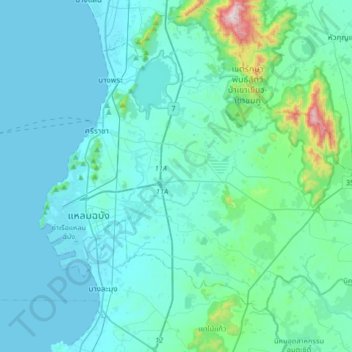 Mapa topográfico Chao Phraya Surasak, altitud, relieve