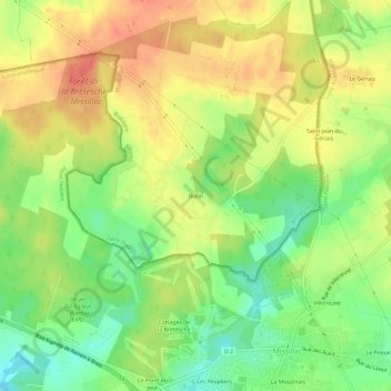 Mapa topográfico Burin, altitud, relieve