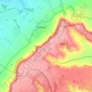 Mapa topográfico Edgehill, altitud, relieve