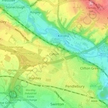 Mapa topográfico Clifton, altitud, relieve