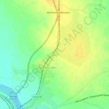 Mapa topográfico Sipcot, altitud, relieve