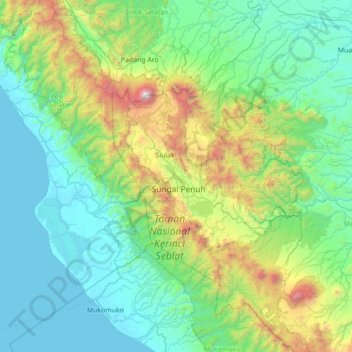 Mapa topográfico Depati VII, altitud, relieve