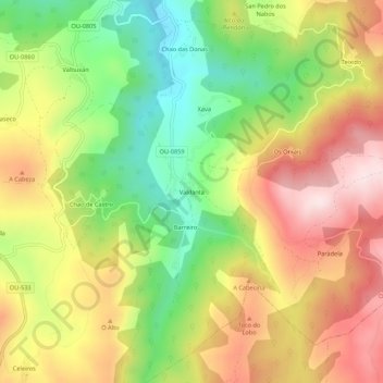 Mapa topográfico Valdanta, altitud, relieve