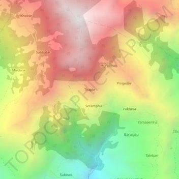 Mapa topográfico Thaple, altitud, relieve