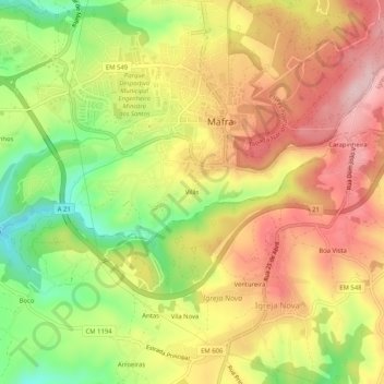 Mapa topográfico Vilãs, altitud, relieve