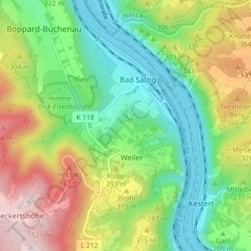 Mapa topográfico Salzbornhöhe, altitud, relieve