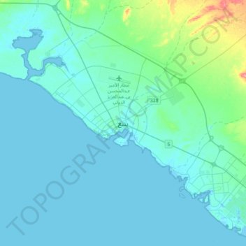 Mapa topográfico Yanbu, altitud, relieve