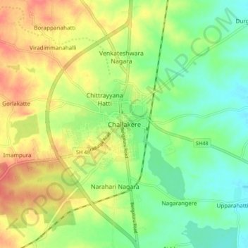 Mapa topográfico Challakere, altitud, relieve