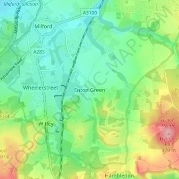 Mapa topográfico Enton Green, altitud, relieve
