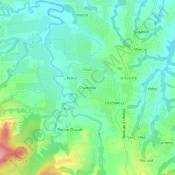 Mapa topográfico Chartreux, altitud, relieve