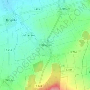 Mapa topográfico Nettlingen, altitud, relieve