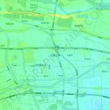 Mapa topográfico Huayuankou, altitud, relieve
