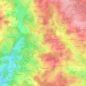 Mapa topográfico Daillac, altitud, relieve