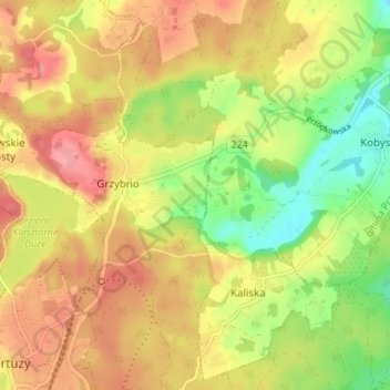 Mapa topográfico Grzybno Dolne, altitud, relieve