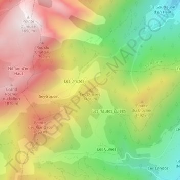 Mapa topográfico Les Druzes, altitud, relieve