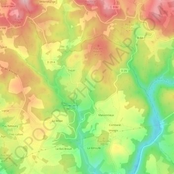 Mapa topográfico La Nouaille, altitud, relieve
