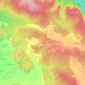 Mapa topográfico Le Pilantier, altitud, relieve