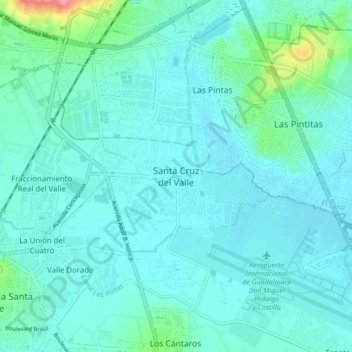 Mapa topográfico Santa Cruz del Valle, altitud, relieve
