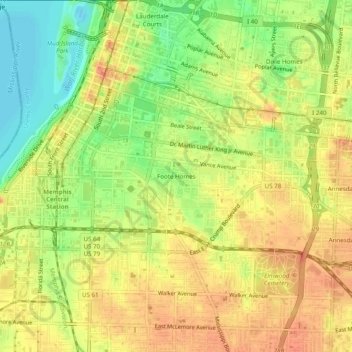 Mapa topográfico Foote Homes, altitud, relieve