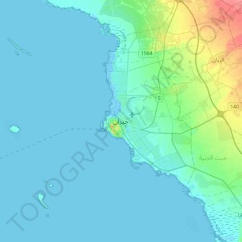 Mapa topográfico Jizan, altitud, relieve