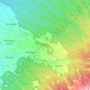Mapa topográfico Wungu, altitud, relieve
