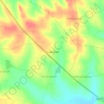 Mapa topográfico Kundanahalli, altitud, relieve