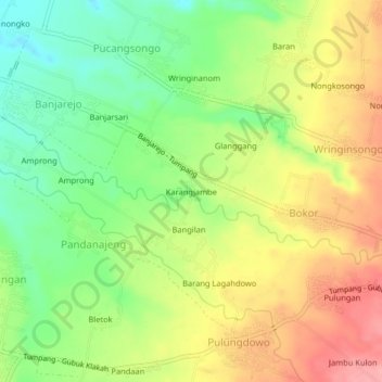 Mapa topográfico Karangjambe, altitud, relieve
