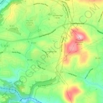 Mapa topográfico Lindenwood, altitud, relieve