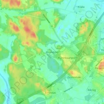 Mapa topográfico Mossakrog, altitud, relieve