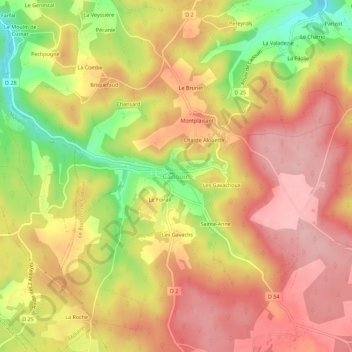 Mapa topográfico Cadouin, altitud, relieve