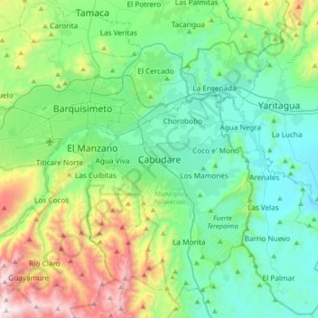 Mapa topográfico Cabudare, altitud, relieve