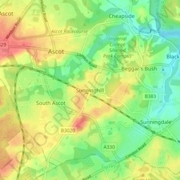 Mapa topográfico Sunninghill, altitud, relieve