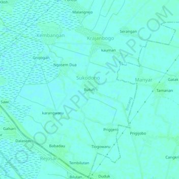 Mapa topográfico Butuh, altitud, relieve