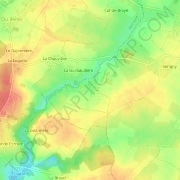 Mapa topográfico Vux, altitud, relieve