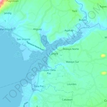 Mapa topográfico Cortes, altitud, relieve