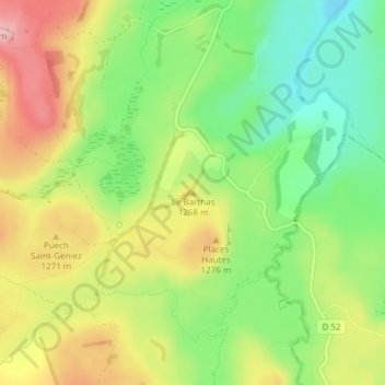 Mapa topográfico Le Barthas, altitud, relieve