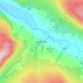 Mapa topográfico Gawthrop, altitud, relieve