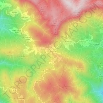 Mapa topográfico Prunetta, altitud, relieve