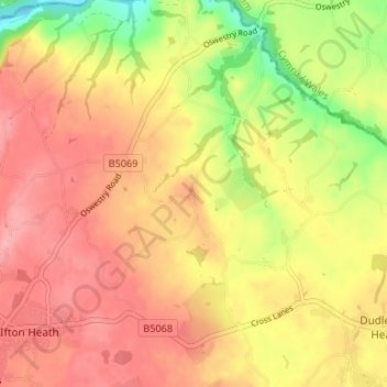 Mapa topográfico Dudleston, altitud, relieve