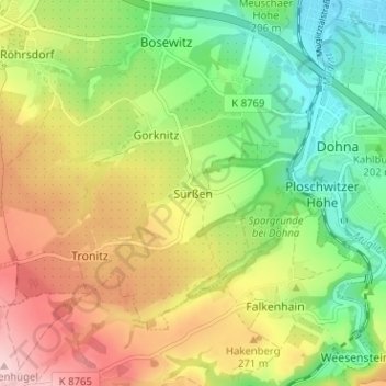 Mapa topográfico Sürßen, altitud, relieve