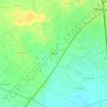 Mapa topográfico Nabha, altitud, relieve